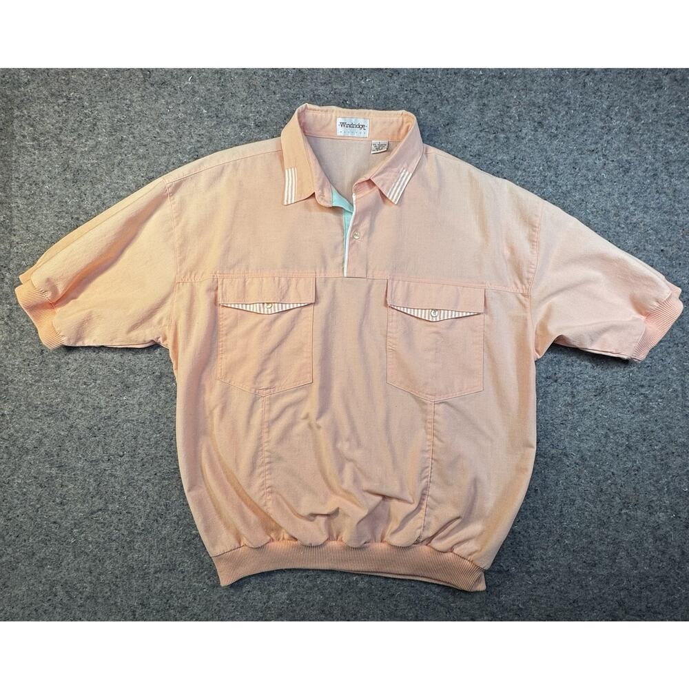 VTG Windridge Pullover Shirt Mens L Peach Short Sleeve Pocket Retro 80s 90s -382
